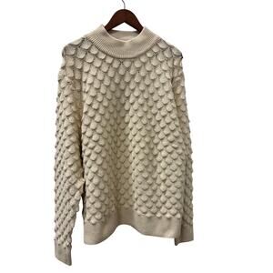 North Style Cream Textured Knit Mock Neck Cozy Soft Cotton Blend Sweater XL
